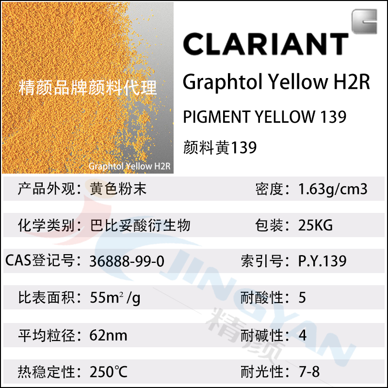 科萊恩CLARIANT Graphtol H2R高著色力紅相黃有機顏料(顏料黃139)